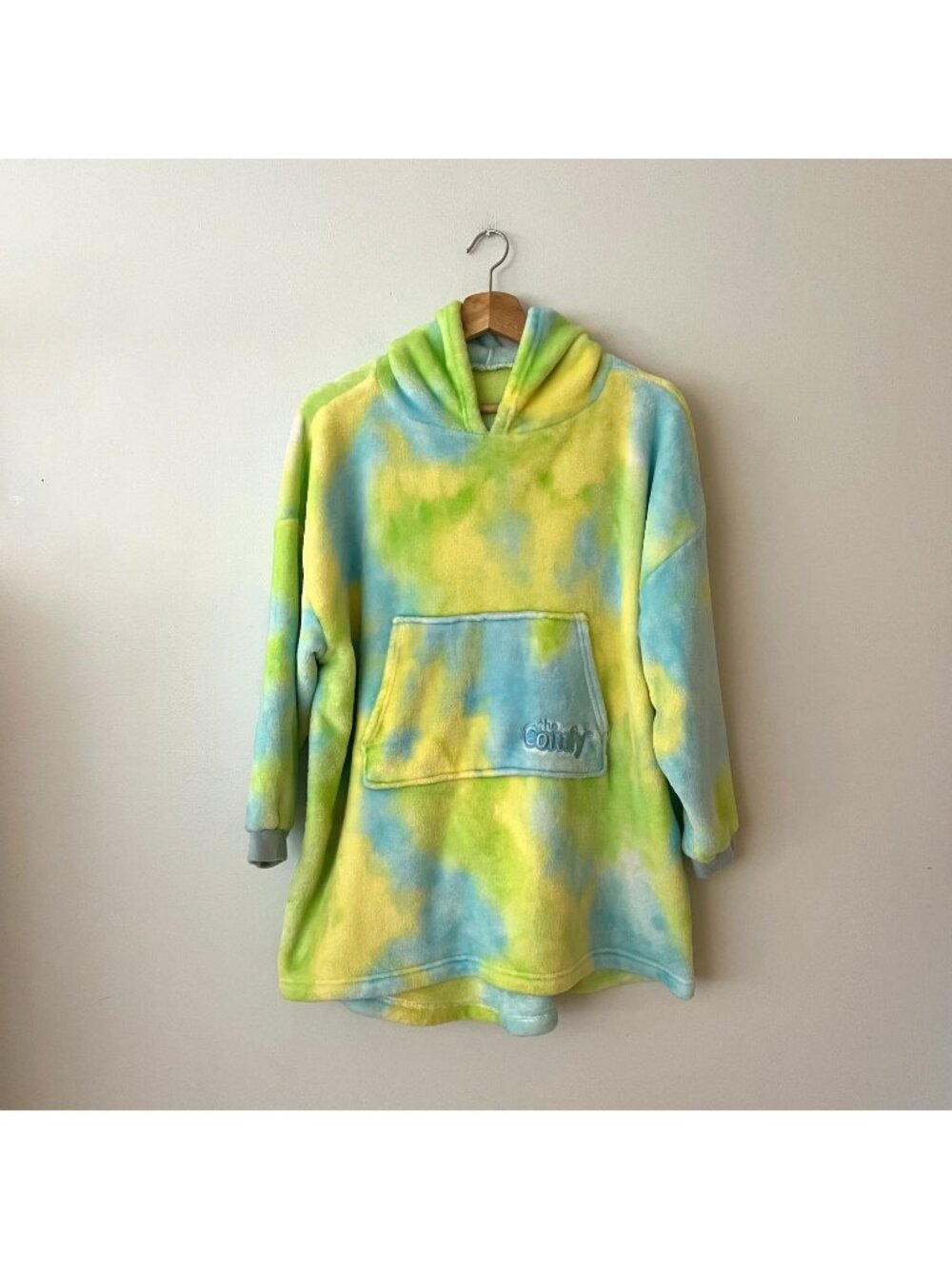 The Comfy Dream Jr. Wearable Blanket Hoodie Yellow Blue Tie-Dye Youth One Size